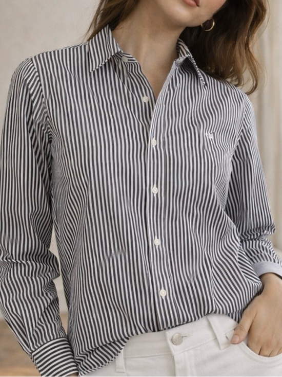 Lauren Ralph Lauren Tops - Lauren Ralph Lauren Striped Non Iron Classic Fit Button Down Gray White Shirt